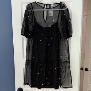 H&M Black Mesh Dress with White Pearl Accents